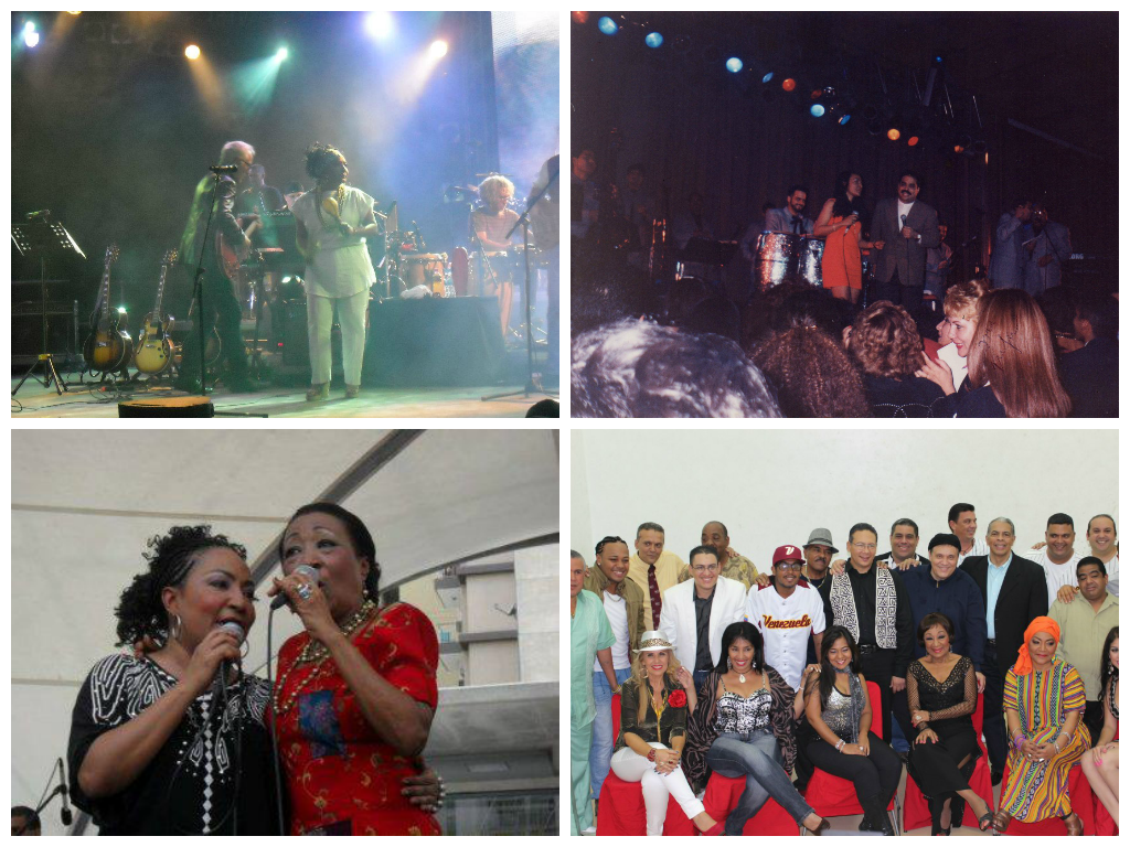 Collage de Fotos de Trina Medina en los Inicios de su carrera profesional, artistas reconocidos en conciertos, con su madre Canelita Medina y recibiendo reconocimientos